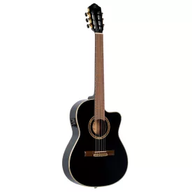   Ortega RCE138-T4BK elektro-klasszikus gitár, vékony test, fekete, tokkal